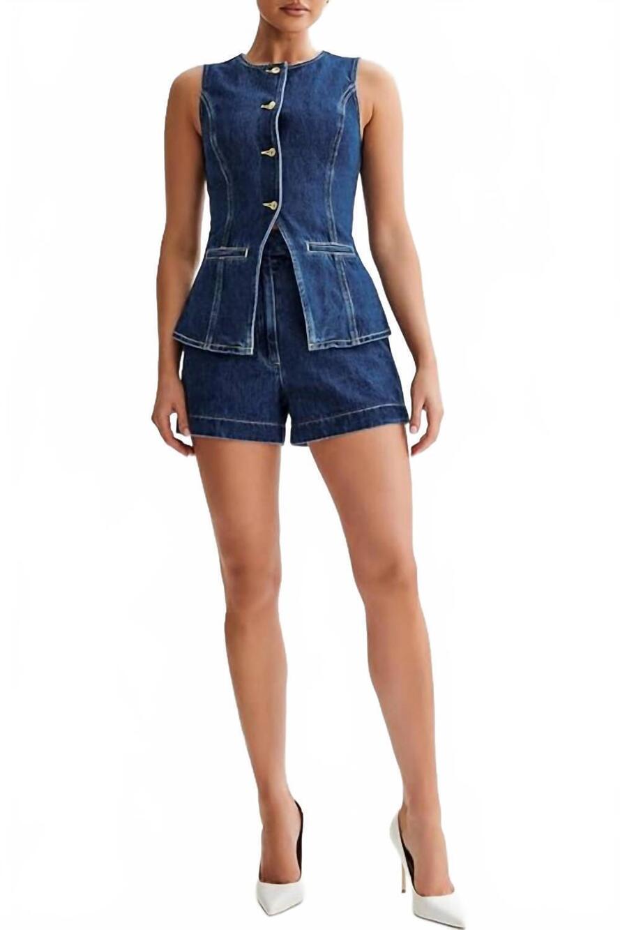 NEW UNKNOWN denim short set in dark blue